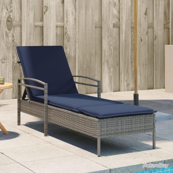 Chaise longue avec coussin Gris 63 x 200 x 81 cm R�sine tress�e (�tats-Unis uniquement)