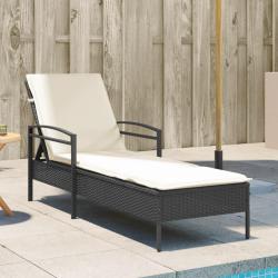Chaise longue avec coussin noir 63x200x81 cm r&eacute;sine tress&eacute;e