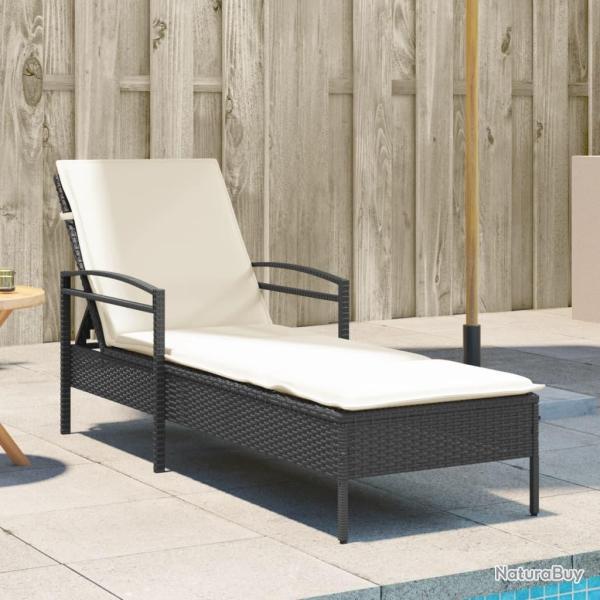 Chaise longue avec coussin noir 63x200x81 cm r�sine tress�e