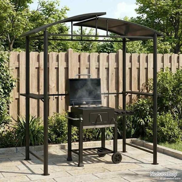 Gazebo BBQ et �tag�res lat�rales anthracite 210x114x230cm acier