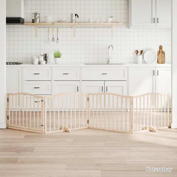 Barri�re pour chiens avec porte 4 panneaux bois de peuplier
