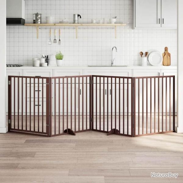 Porte pour chien pliable � 4 panneaux, marron, 320 cm, bois de peuplier
