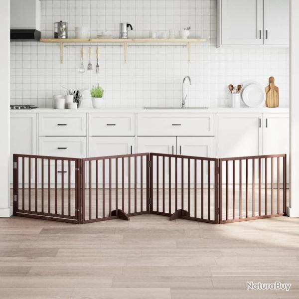 Porte pour chien pliable � 4 panneaux, marron, 320 cm, bois de peuplier