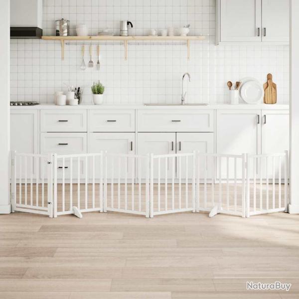 Barri�re pour chiens avec porte 6 panneaux bois de sapin massif