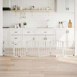 Barri&egrave;re pour chiens et porte 6 panneaux blanc bois de peuplier