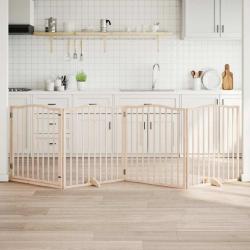 Barri&egrave;re pour chiens avec porte 4 panneaux bois de peuplier