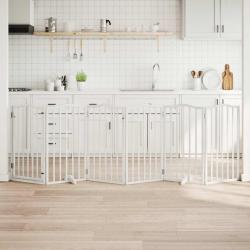 Barri&egrave;re pour chiens et porte 6 panneaux blanc bois de peuplier