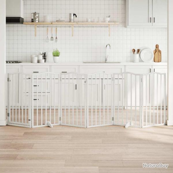 Barri�re pour chiens et porte 6 panneaux blanc bois de peuplier
