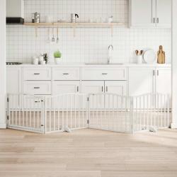 Barri&egrave;re pour chiens et porte 4 panneaux blanc bois de peuplier