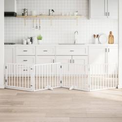 Barri&egrave;re pour chiens et porte 4 panneaux blanc bois de peuplier