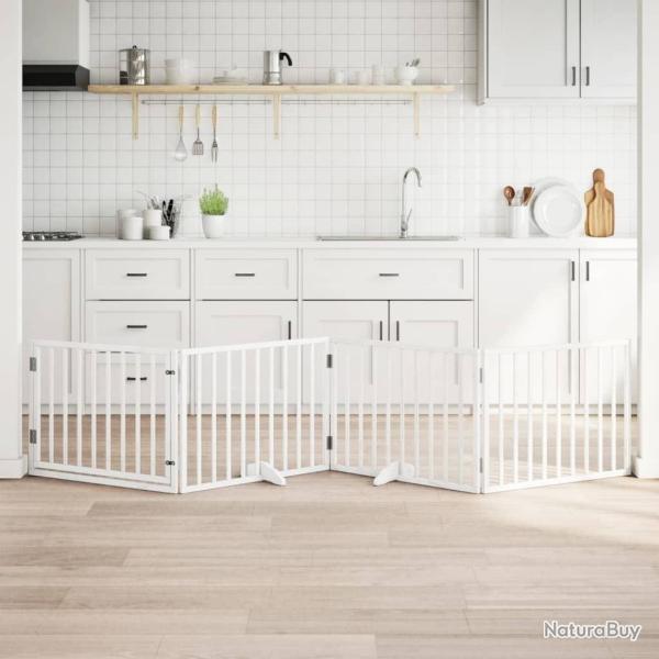 Barri�re pour chiens et porte 4 panneaux blanc bois de peuplier