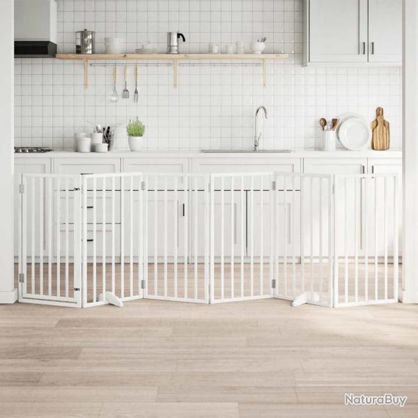 Porte pour chien pliable � 6 panneaux, blanche, 300 cm, bois de peuplier