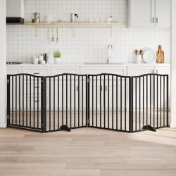 Barri&egrave;re pour chiens et porte 4 panneaux noir bois de peuplier