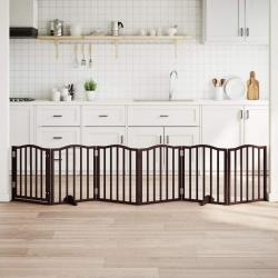 Barri&egrave;re pour chiens avec porte 6 panneaux bois de peuplier