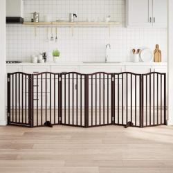 Barri&egrave;re pour chiens avec porte 6 panneaux bois de peuplier