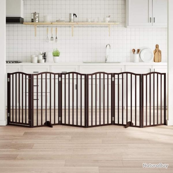 Barri�re pour chiens avec porte 6 panneaux bois de peuplier