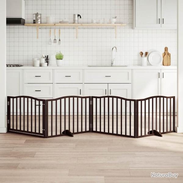 Barri�re pour chiens avec porte 4 panneaux bois de peuplier