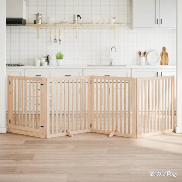 Barri�re pour chiens avec porte 4 panneaux bois de peuplier