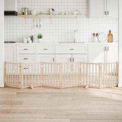 Barri&egrave;re pour chiens avec porte 6 panneaux bois de sapin massif