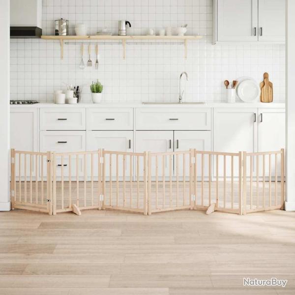 Barri�re pour chiens avec porte 6 panneaux bois de sapin massif