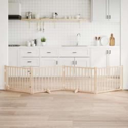 Barri&egrave;re pour chiens avec porte 4 panneaux bois de sapin massif