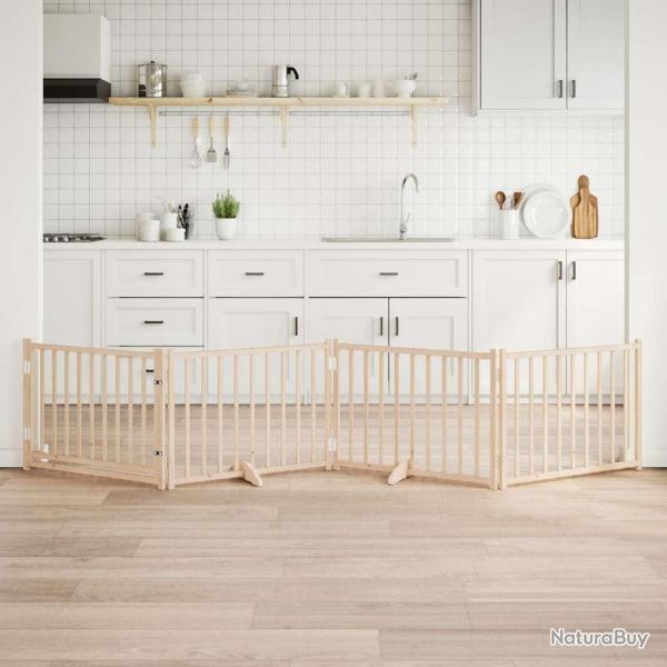 Barri�re pour chiens avec porte 4 panneaux bois de sapin massif