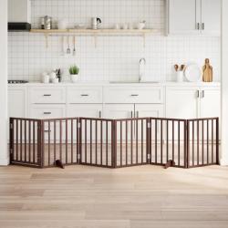 Barri&egrave;re pour chiens avec porte 6 panneaux bois de peuplier