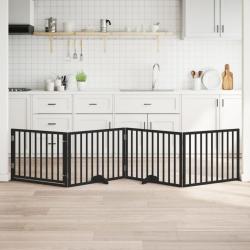 Barri&egrave;re pour chiens et porte 4 panneaux noir bois de peuplier