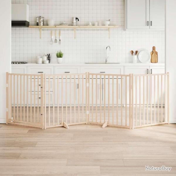 Barri�re pour chien avec porte pliable 4 panneaux 320 cm Bois massif Sapin