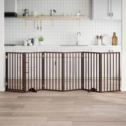 Porte pour chien pliable &agrave; 6 panneaux, marron, 300 cm, bois de peuplier