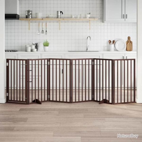 Porte pour chien pliable � 6 panneaux, marron, 300 cm, bois de peuplier