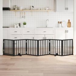 Barri&egrave;re pour chiens et porte 6 panneaux noir bois de peuplier