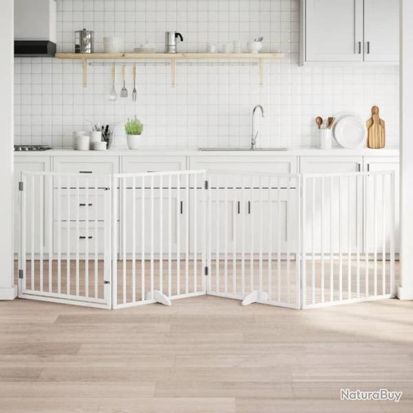 Porte pour chien pliable � 4 panneaux, blanche, 320 cm, bois de peuplier