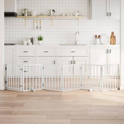 Barri&egrave;re pour chiens et porte 6 panneaux blanc bois de peuplier