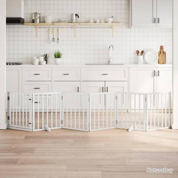 Barri�re pour chiens et porte 6 panneaux blanc bois de peuplier