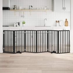 Barri&egrave;re pour chiens et porte 6 panneaux noir bois de peuplier