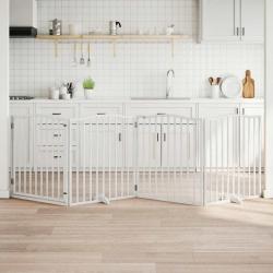 Barri&egrave;re pour chiens et porte 4 panneaux blanc bois de peuplier