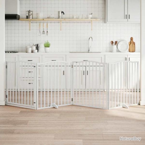 Barri�re pour chiens et porte 4 panneaux blanc bois de peuplier