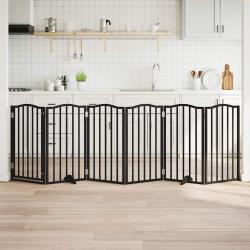 Barri&egrave;re pour chiens et porte 6 panneaux noir bois de peuplier