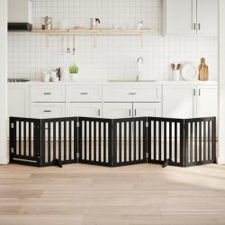 Barri&egrave;re pour chiens et porte 6 panneaux noir bois de peuplier