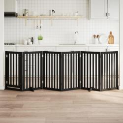 Barri&egrave;re pour chiens et porte 6 panneaux noir bois de peuplier