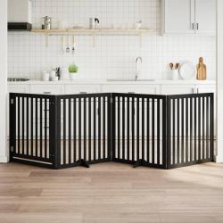 Barri&egrave;re pour chiens et porte 4 panneaux noir bois de peuplier