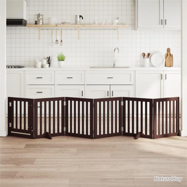 Barri�re pour chiens avec porte 6 panneaux bois de peuplier