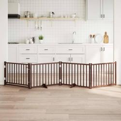 Barri&egrave;re pour chiens avec porte 4 panneaux bois de sapin massif