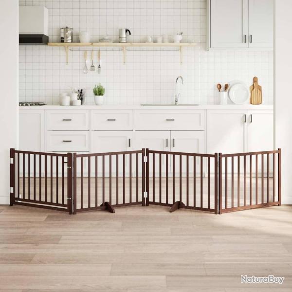 Barri�re pour chiens avec porte 4 panneaux bois de sapin massif