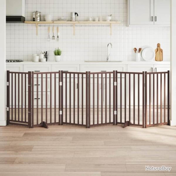 Barri�re pour chiens avec porte 6 panneaux bois de sapin massif