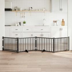 Barri&egrave;re pour chiens avec porte 4 panneaux bois de sapin massif