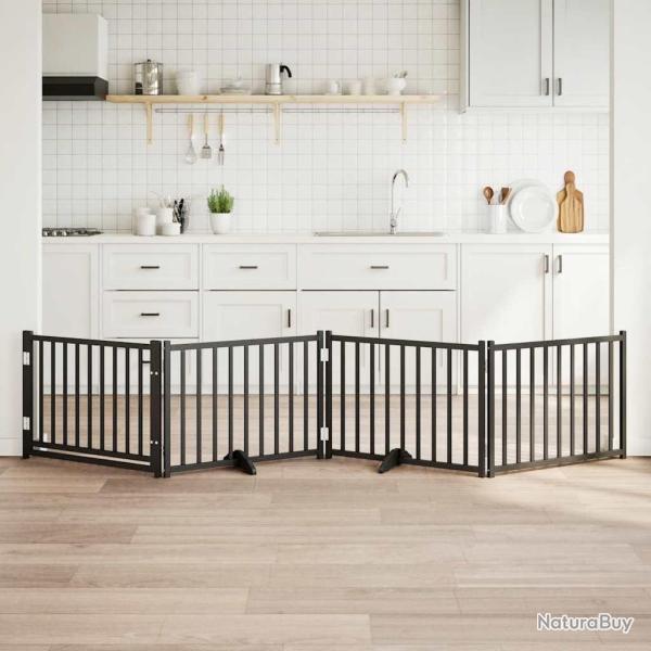 Barri�re pour chiens avec porte 4 panneaux bois de sapin massif