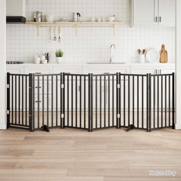 Barri�re pour chiens avec porte 6 panneaux bois de sapin massif
