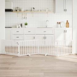 Barri&egrave;re pour chiens avec porte 4 panneaux bois de sapin massif